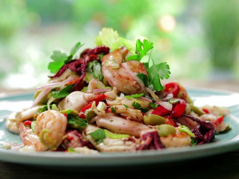Seafood salad with herbs.