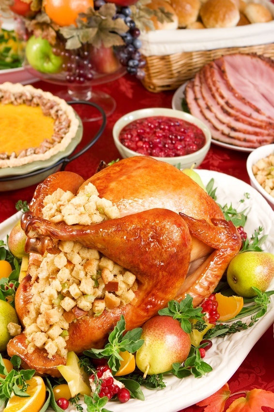 Holiday dinner with roast turkey